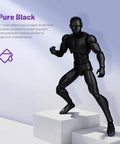 Next Level ABS Like 3D Printer Resin In Jet Black For High Precision Engineering Prints Built Different With Rock Solid Impact Resistance Ready To Drill And Tap Heavy Duty One Kilogram Vat displayed with a smooth black action figure on pedestals.