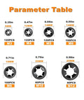 Size chart of Internal Tooth Lock Washers Kit in 65Mn Steel with various diameters from 0.35 to 0.98 inches for DIY projects.