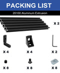 Hella Tough 20100 T Slot Aluminum Extrusion 400mm Black With Corner Bracket Kit components including rods, brackets, and screws.