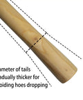 Close-up of 55 Inch Solid Wood Replacement Handle For Garden Hoe And Spading Tools With Protective Paint Finish showing thicker tail to prevent dropping.