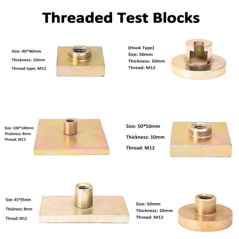 High Octane Ceramic Tile Bond Strength Tester Featuring Hydraulic Pull Out Adhesion Gauge with 14 Threaded Test Blocks for Coating Pull Off Force Data Analysis on Exterior Walls and Smart Peak Hold Capabilities, various threaded test blocks