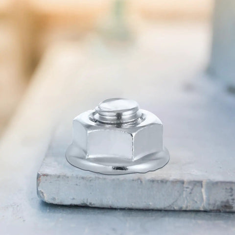Close-up of a zinc-plated nut from the Heavy Duty Carriage Bolt Kit With Nuts And Washers, 20 Sets Carbon Steel Round Neck Bolts