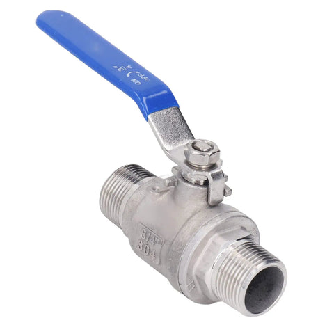 Heavy Duty 304 Stainless Steel 3/4 Inch Ball Valve With Male Thread For Plumbing And Job Sites Featuring PTFE Seals and durable handle.