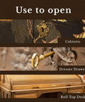 Solid Brass Skeleton Key used for cabinets, dresser drawers, and a roll top desk with vintage style.