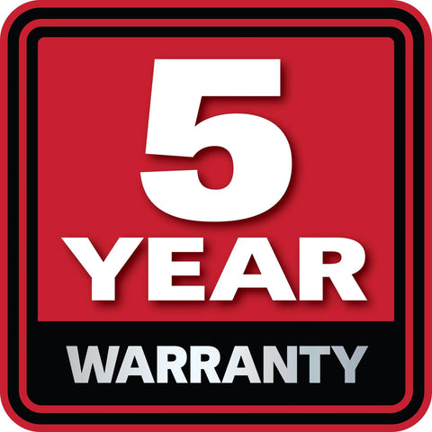 Red graphic with '5 Year Warranty' highlighting product guarantee