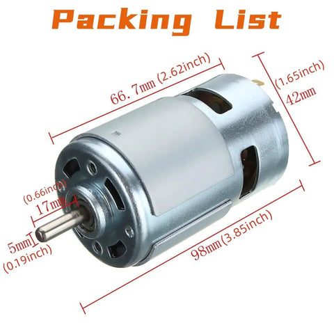 775 Dc Motor 24 Volt 20000 Rpm Ball Bearing Powerhouse Pure Copper Core Metal Gears Sick Torque Monster Built Different Operation With Mounting Bracket For Robotics And Diy Kits side view with measurements