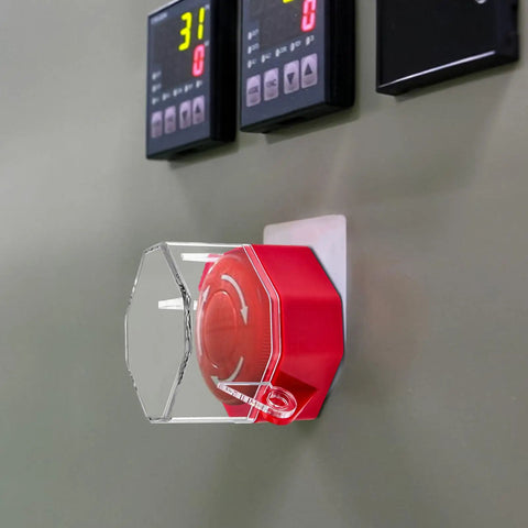 8 Pack Emergency Stop Button Kit With See Through Switch Covers installed on control panel