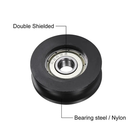4 Pcs U626ZZ Double Shielded U Groove Pulley Bearings 6 X 30 X 10 mm showing chrome steel and nylon racing design.