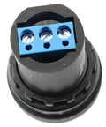 Close-up of 10K Ohm Potentiometer For Variable Speed Drives 22mm Rotary VSD Control Knob, top view showing connector terminals