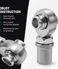 Seven Eighth Inch Fourteen Thread Heim Joint Rod Ends Pair Heavy Duty Steel Ball Bearings steering suspension component close-up