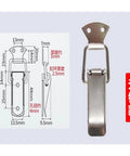 Diagram and photo of Spring Loaded Toggle Latches Four Pack Clasp Closures For Boxes Crates And Storage Cases With Quick Open Lever Stable Tension Locking