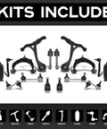Front Suspension Steering Kit With Lower And Upper Control Arms Solid Replacement Bundle For Eliminating Free Play, featuring complete components.