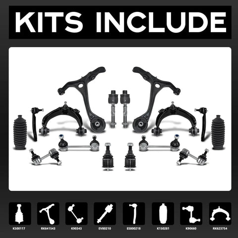 Front Suspension Steering Kit With Lower And Upper Control Arms Solid Replacement Bundle For Eliminating Free Play, featuring complete components.
