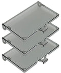 Stacked heavy duty horizontal outdoor outlet covers with type 3R no fuss all season weather seal for rain soaked zones.