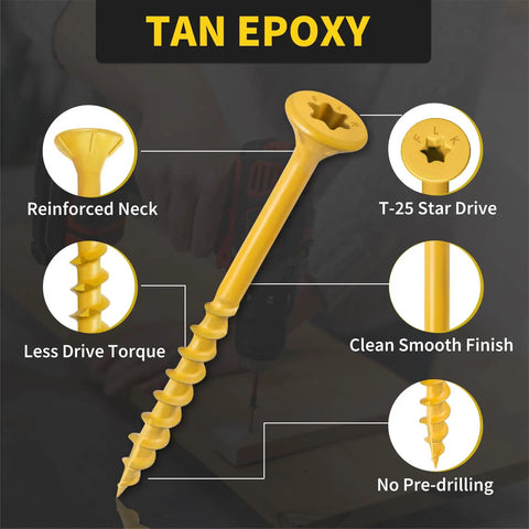 2 Inch Wood Deck Screws Size 8 T25 Star Bit Epoxy Coated 310 Pcs Outdoor Fasteners For Decking And Fencing Rust Resistant