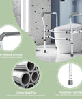 Heavy Duty Adjustable Toilet Safety Frame And Rail For Elderly Bathroom Assist With Rock Solid Non Slip Grab Bars, user-friendly armrest.