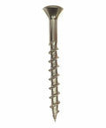 Built Different Stainless Steel Deck Screws Bugle Head Star Drive Partial Thread Bright Finish Tough As Nails Wood Fencing Composite Board Assembly Outdoor Project No Sweat Installation Heavy Duty Fasteners 50 Pack Size 12 By 4 Inch Type Seventeen Point close-up of a stainless steel deck screw showing bugle head and partial thread.