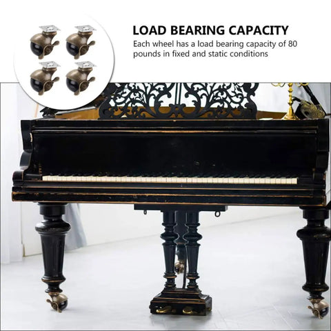 Premium Vintage Brass Plate Casters 2 Inch Swivel Wheels With Locking Brake Heavy Duty Bearing Rollers on a black piano.