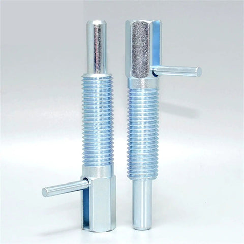 Heavy Duty Stainless Steel Indexing Plunger With Coarse Thread Screw Lever Locking Pin, M16 fit, silver finish, for precision alignment.