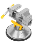 360 Degree Rotating Table Vise With Suction Cup Base For Jewelry Repair And DIY Bench Work Compact Lightweight Portable Clamp For Stable Hold And Easy Angles On Any Surface, silver metal bench vise with yellow handles