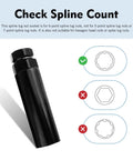 Pro Shop Grade Small 6 Spline Lug Nut Socket And Wheel Lock Key Replacement Tool For No Fuss Locking Lug Nut Removal With Heavy Duty 19 mm And 21 mm Hex Socket Wrench Adapter Black showing check spline count.