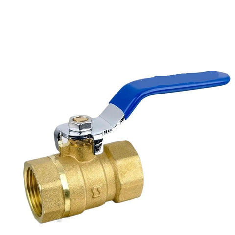No Sweat Heavy Duty Solid Brass Ball Valve With Smooth Lever Handle For Copper Plumbing Systems And Tight Leak Free Water Shutoff 1 4 Inch To 3 8 Inch Pipe Tap Assembly Kit shown with blue lever handle and brass body.