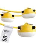 Close-up of Ultra Bright 40W LED Construction String Light With 5000 Lumens Per Head, 50 Feet Run, Weatherproof design