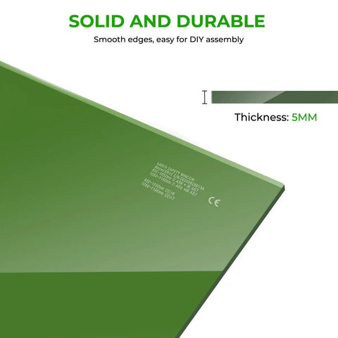 Industrial Certified Heavy Duty Fiber Laser Safety Shield Window Panel Offering Ridiculously Solid OD6 Infrared Blocking For 980 1064 1080Nm Engraving And Marking Machines, 5mm thick green acrylic.