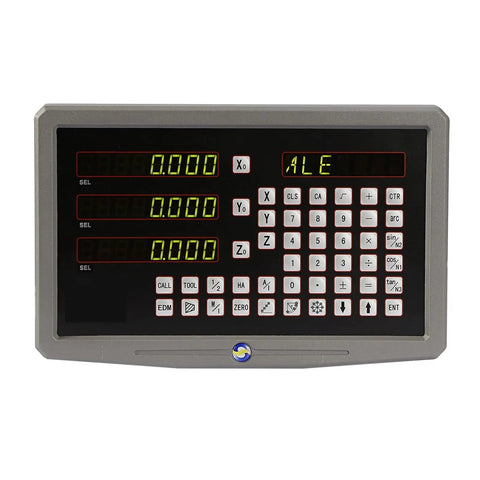 Heavy Duty Three Axis Digital Readout System With Rock Solid Cast Aluminum Shell And Slick Ka Linear Scale Plus Optic Encoder Ruler For Lathe Mill Rigs Boss Grade Accuracy Package Of Four control display with green numeric readouts.