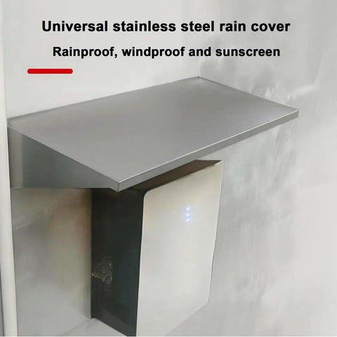 Universal Outdoor Electric Vehicle Charger Cover Hella Weatherproof Protector Roof For Charging Stations Solid Steel Housing Kickin Rain And Hail To Keep Your Gear Fully Secure And Ready, stainless steel rain cover mounted over a charging station.