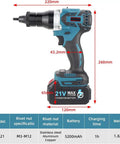 Professional Cordless Riveting Nut Gun Featuring Rechargeable Lithium Battery And LED Light Automatic Electric Rivet Setter For On The Fly Repairs No Strings Attached Beast, 21V lithium powered tool with dimensions.