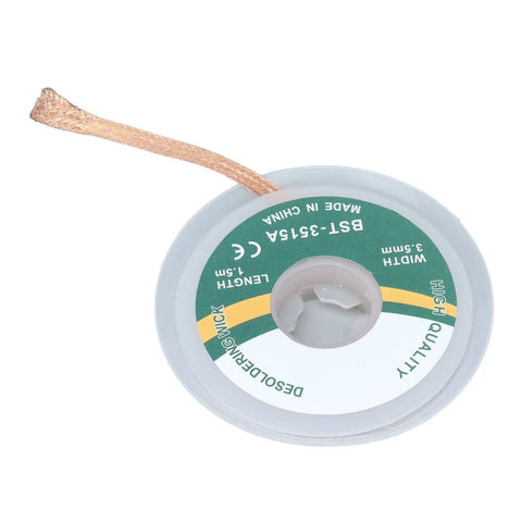 Pro-Grade Desoldering Wick Copper Solder Braid for Electronics Repair, 1.5 Meter, 3.5mm Width, spool and braid detail