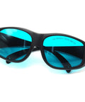 Rock Solid 2 Pair Laser Safety Glasses Block Nasty UV And Red Beam OD4 Filter in black with blue lenses, designed for eye protection.