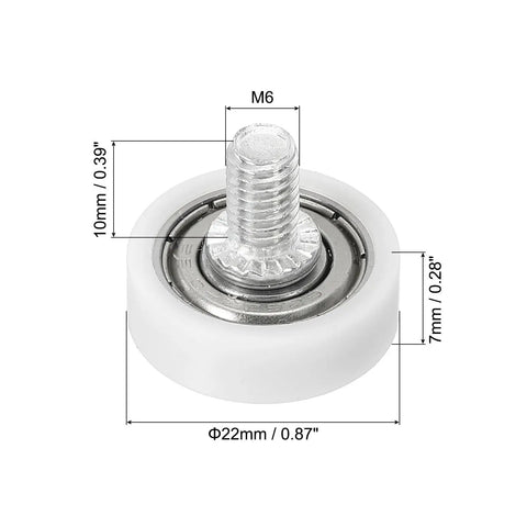 Heavy Duty Nylon Drawer Rollers With Slick Gliding Pulley Wheels M6 Thread Replacement Hardware For Cabinets And Furniture Drawers, featuring a white nylon wheel with a stainless steel core.