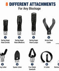 8 different attachments for Heavy-Duty 1/2 And 3/8 Inch Drain Auger Bit Set Compatible with Ehle HD Blackrak 40 for clogs.