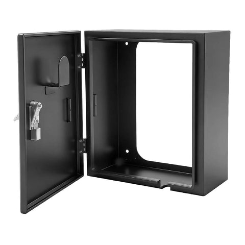 Badass Heavy Duty Wall Mount EV Charger Lock Box With Dial Combo Padlock, open door view showing cold rolled steel interior.