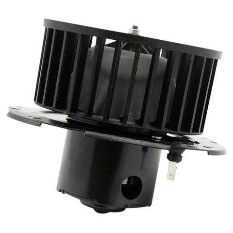Direct Drop In HVAC Heater Air Conditioning Blower Motor Assembly With Fan Cage side view showing black plastic material and fan detail.