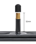 Close-up of AV32mm Schrader valve on two pack heavy duty bike tubes with AV32mm Schrader valve for 27x1 1/4 and 27x1 3/8 tires 28/35-630 inner tubes compatible with 27x1 1/4, 27x1 3/8, 28-630 and 35-630 for road and mountain bikes built to last.