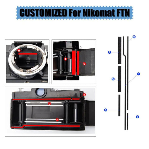 Pre Cut Self Adhesive Light Seal Foam Replacement Kit To Banish Light Leaks On Classic Cameras shown on customized Nikomat FTN.