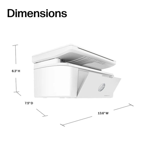 Wireless Laser Printer For Small Teams With Fast Black And White Printing Scanning And Copying Easy Setup And Mobile Printing Budget Friendly Compact MFP Built For Home Office Or Tiny Teams showing dimensions