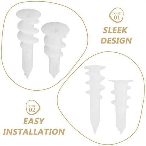 Heavy Duty Drywall Anchors Kit, 300-Piece Plastic Anchors with Spiral Expansion Tubes, sleek design, easy install points shown
