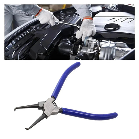 17cm Fuel Line Hose Disconnect Pliers For Tight Engine Bays, Quick Release Of Fuel Filters And Hoses, Durable Clamp Head Grips Tubes Firmly, Easy Disassembly Tool For Auto Repair Jobs, blue-handled steel pliers in engine bay