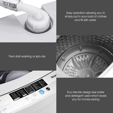 Close-up of Straight Up Reliable Portable Full Automatic Washing Machine With Built In Drain Pump And Smart Digital Controls, showing washing tub and controls.
