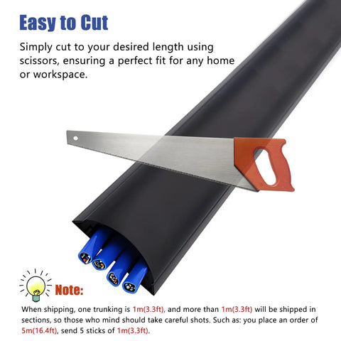 Cord Cover Aluminum Alloy Cable Raceway Kit with saw showing easy cutting and four wires, Black Silver Finish, 4cm wide