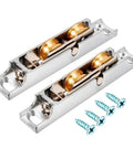 Heavy Duty Window Rollers Two Pack Slick Sliding Door Hardware U Groove Pulley System with brass wheels and zinc alloy casing.