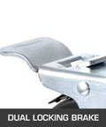 Close-up of a dual locking brake on a 4 Pack 5 Inch Scaffolding Wheels With 1 Inch Solid Stem Rubber Caster Wheels Dual Locking Heavy Duty Casters