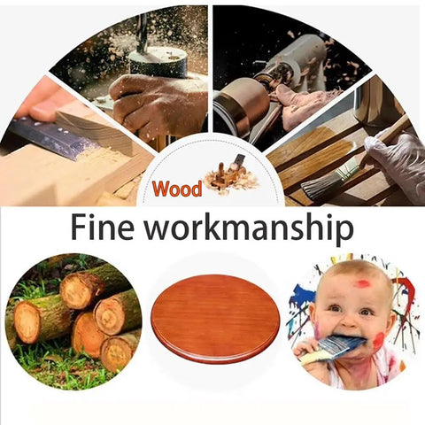 Image collage showcasing the craftsmanship and materials of Big Shot Wooden Lazy Susan Serving Tray with fine wood details.