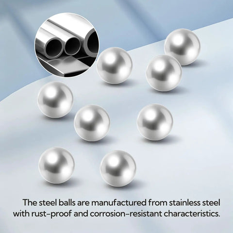 600 Pack 5Mm Precision Stainless Steel Balls 304 Grade Rust Proof Mini Bearings With Tweezers on a smooth background.