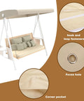 Waterproof Swing Canopy Replacement For 3 Seater Patio Chairs No-Fuss Easy Install Top Cover Beige Garden Porch Hammock Shelter 210D Oxford Cloth Weatherproof Protection For All Weather showing fasteners and pockets