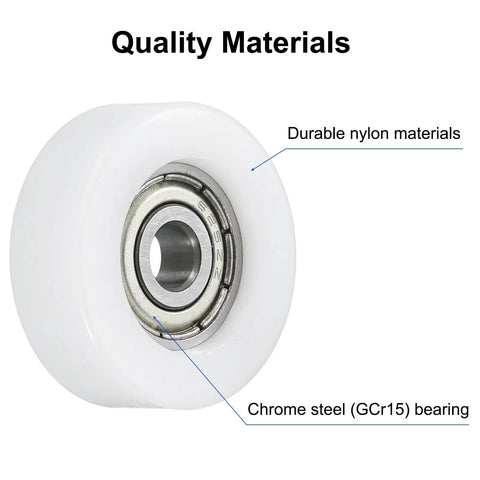 4Pcs Nylon Roller Ball Bearings 5Mm Inner Diameter 25Mm Outer Diameter 9Mm Wide with chrome steel bearing for durability.